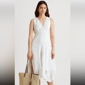 NWT 275 Ralph Lauren Battenberg Lace Cotton Voile Dress White Size 8